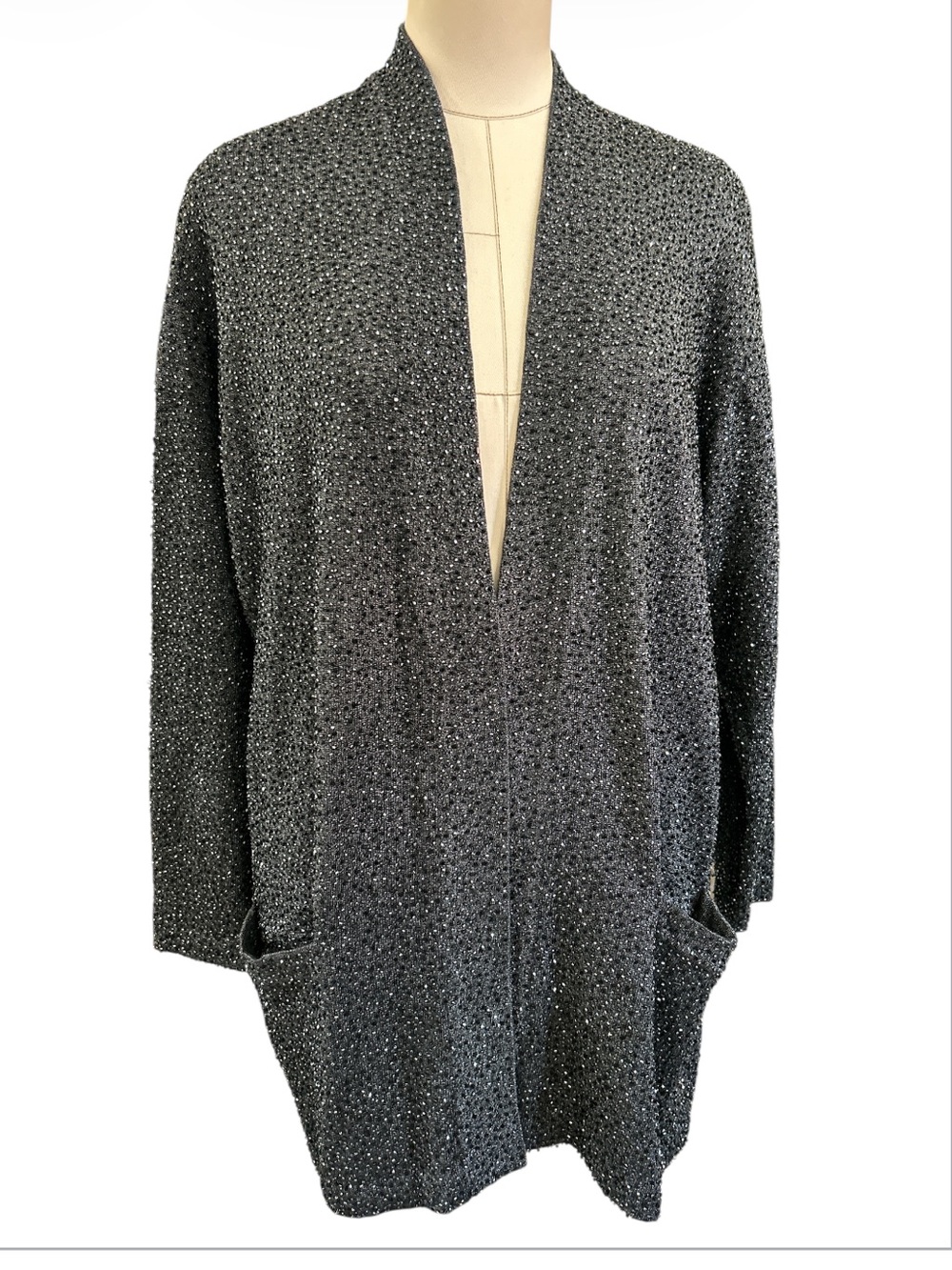 Vintage 90’s Donna Karan heavily beaded open front cardigan black small